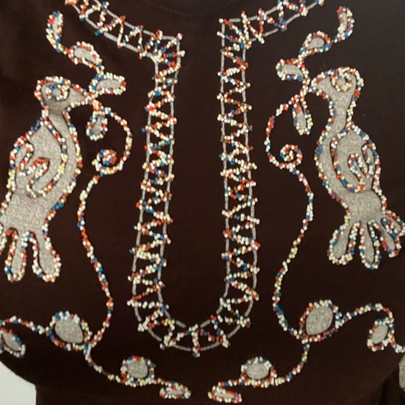 Vintage 60s 70s Beaded Boho Queens Way to Fasion Long Sleeve Fitted Tee - Picture 5 of 13